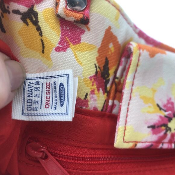 Old Navy Hobo Purse Canvas Floral Handbag Summer Wood Handle Floral Cottage - Picture 8 of 11